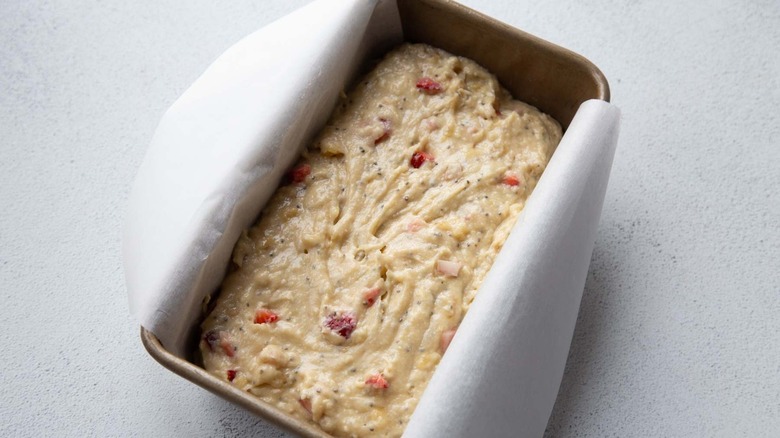 loaf pan filled with batter