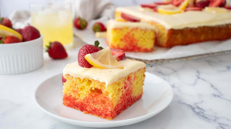 strawberry lemon cake on plate