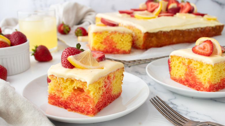 strawberry lemon cake on plate