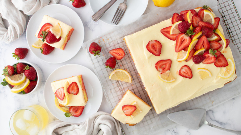 strawberry lemon cake on plates