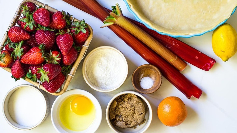 Ingredients for strawberry rhubarb pie