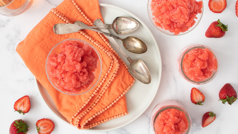 strawberry rosé granita in glasses