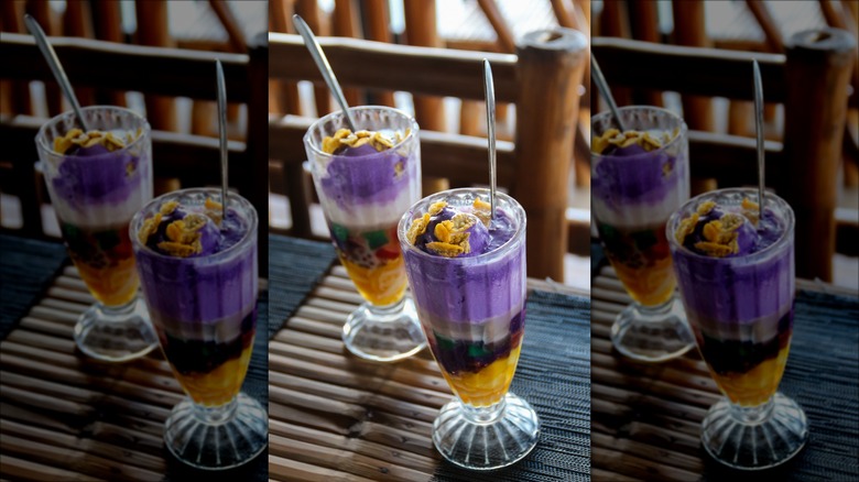 Two glasses with colorful halo-halo