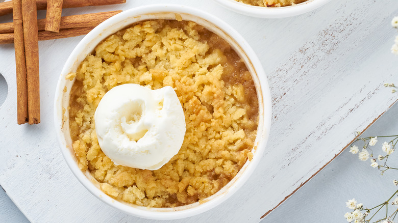 ice cream topped fruit crumble