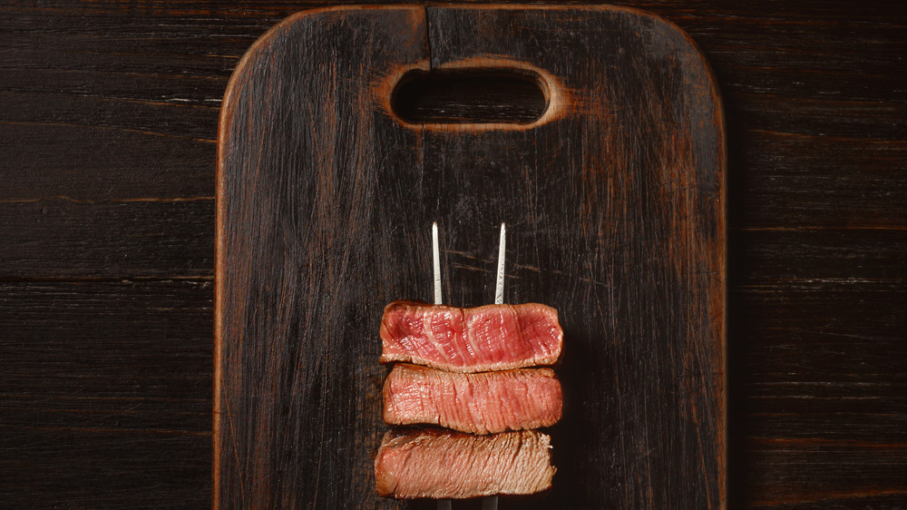 Steak on board at steakhouse