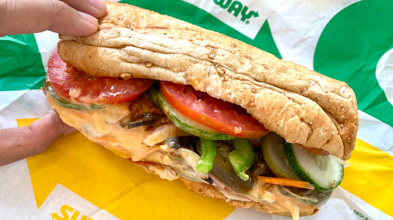 Subway sandwich on wrapper