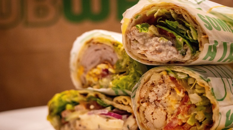 Stack of Subway wraps 