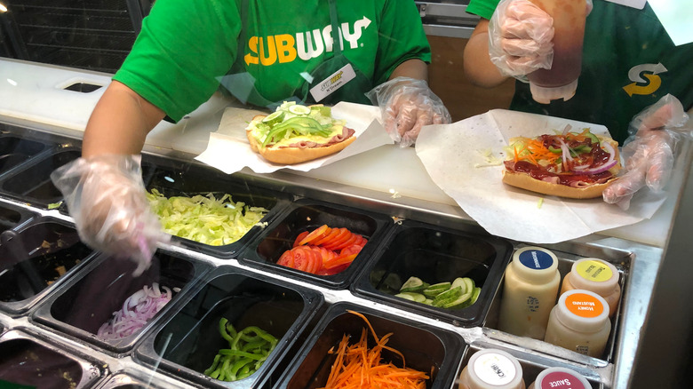 A Subway sandwich-making station