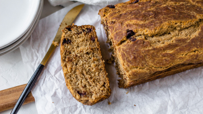 banana bread loaf and knife