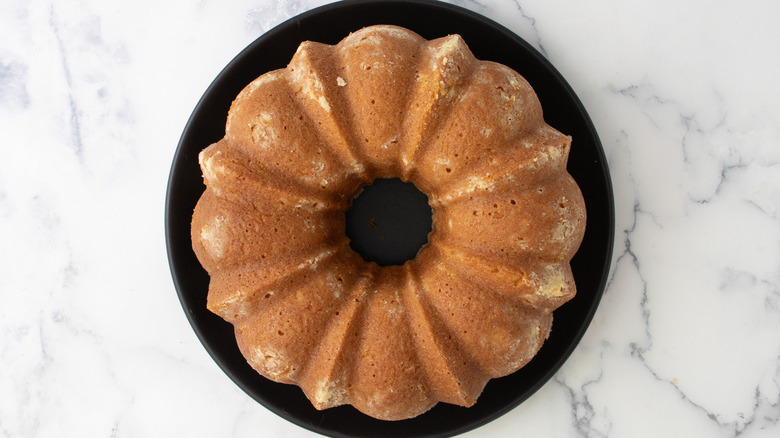 bundt cake on black plate