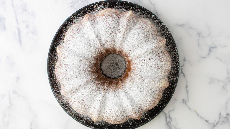 bundt cake on black plate