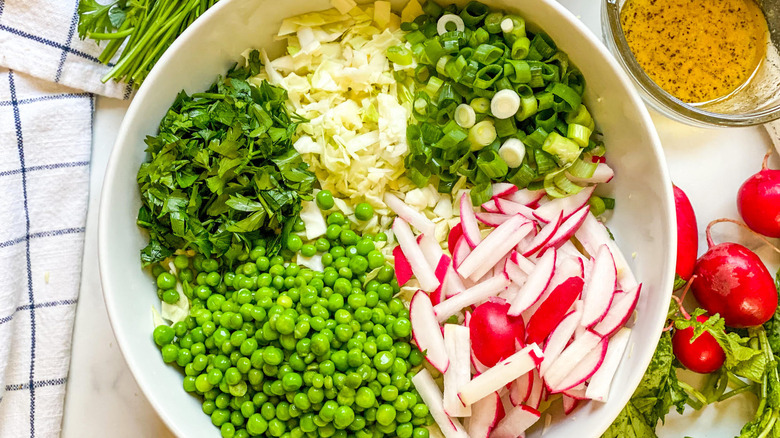 cabbage and radishes in a bowl 