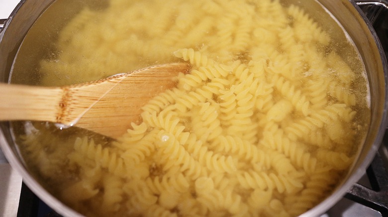 cooking pasta in pot