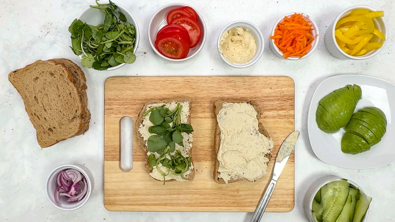 bread with hummus and watercress