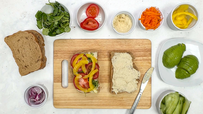 bread with hummus and vegetables