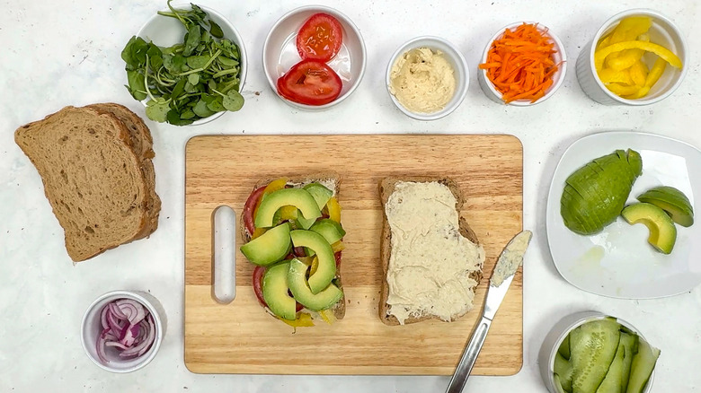 bread with hummus and vegetables