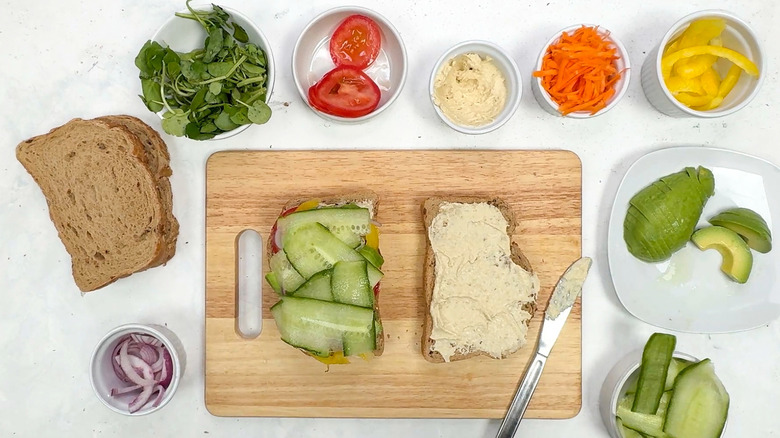 bread with hummus and vegetables