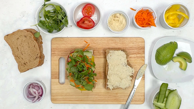 bread with hummus and vegetables