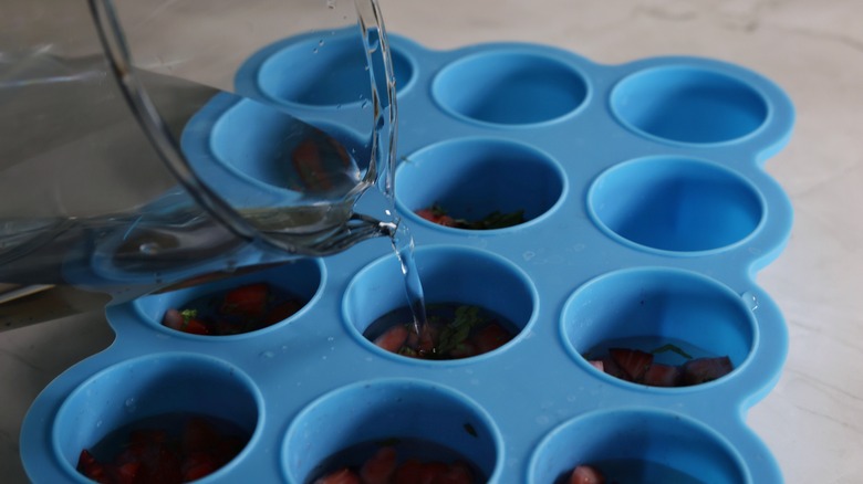 pouring water into ice tray