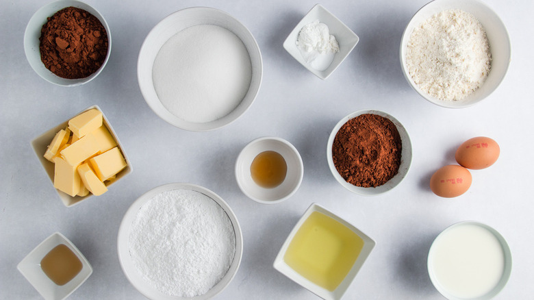 The ingredients for a gluten-free super moist chocolate cake