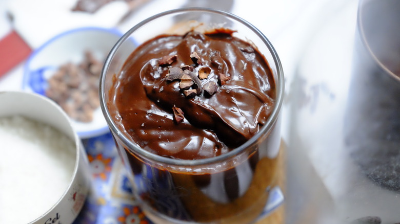 chocolate pudding in dish 