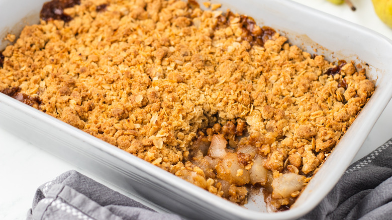 Pear crisp in a baking dish