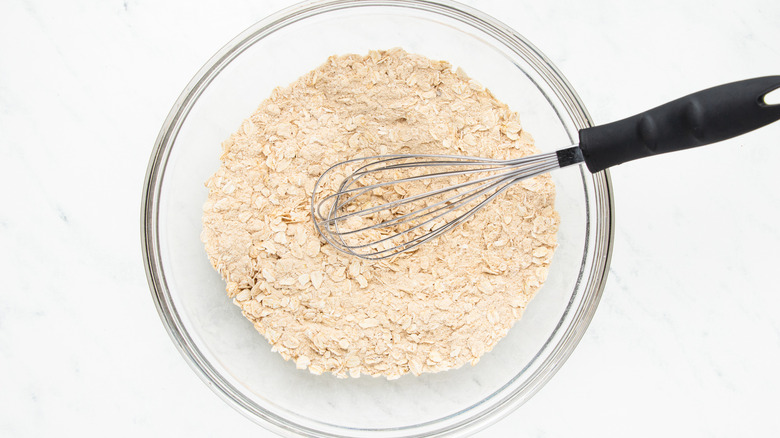 Flour, oats, sugar in bowl