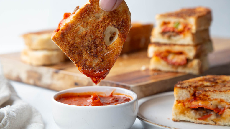 grilled cheese dipped in pizza sauce