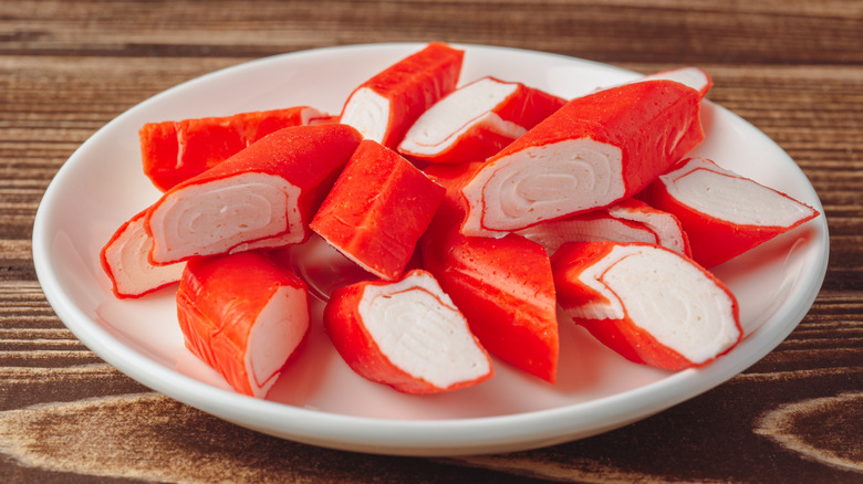 Imitation crab sticks on plate