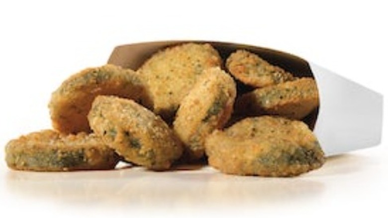 fried zucchini in white container