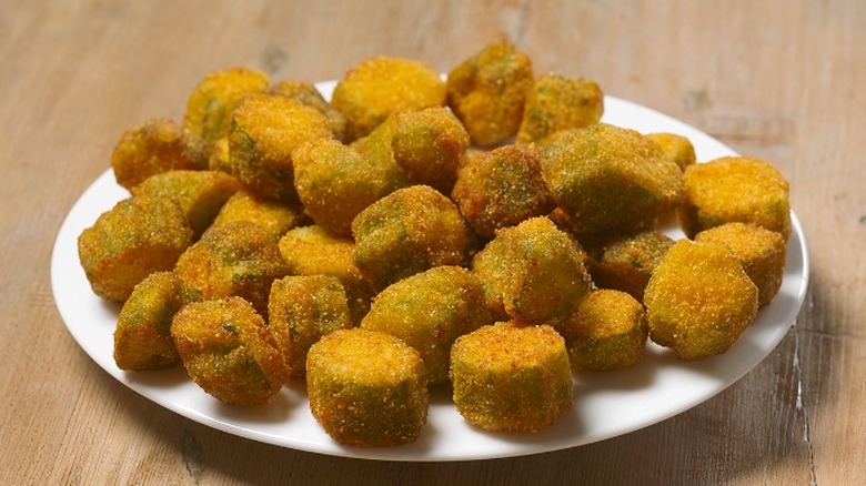 fried okra on white plate