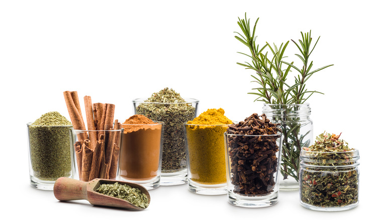 A collection of fresh herbs and spices 