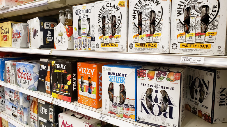 Hard seltzer on liquor store shelves