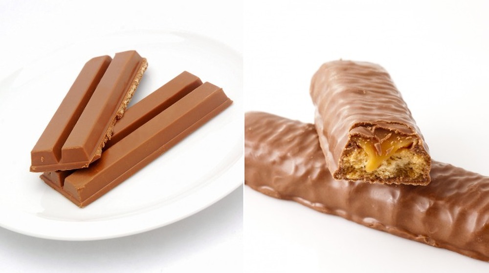 split image with kit kat on the left and twix on the right 