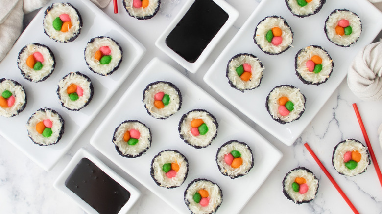 sushi cookies with chocolate syrup