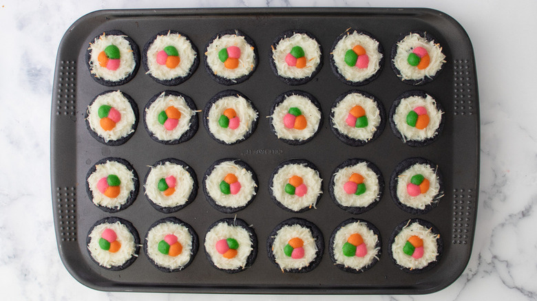 sushi cookies in muffin pan