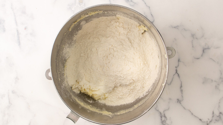 flour in metal mixing bowl