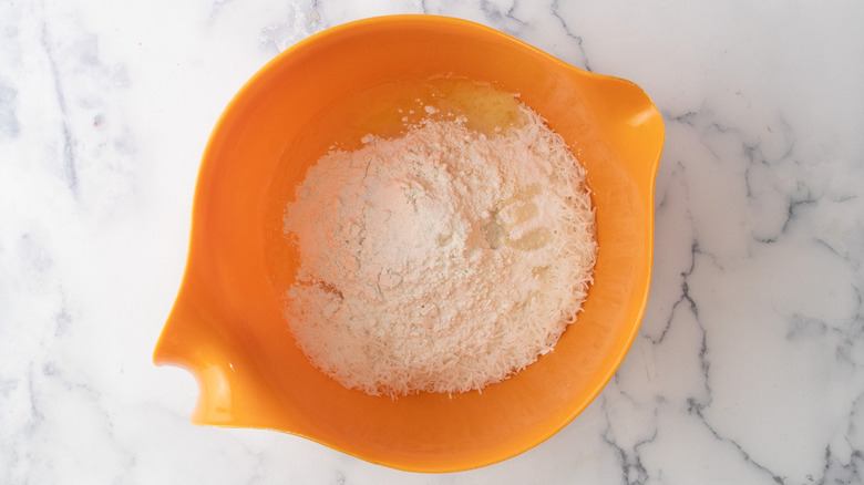 coconut and flour in bowl