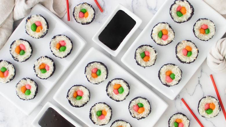 sushi cookies with chocolate syrup