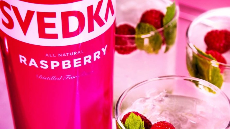 raspberry svedka with cocktail glasses