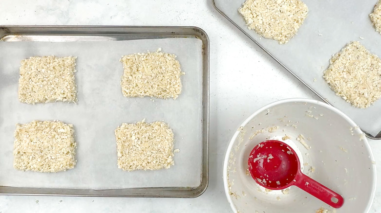 Cauliflower rice shaped into bread