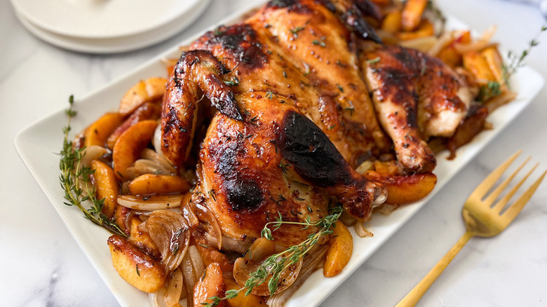 Roasted Spatchcock Chicken And Peaches