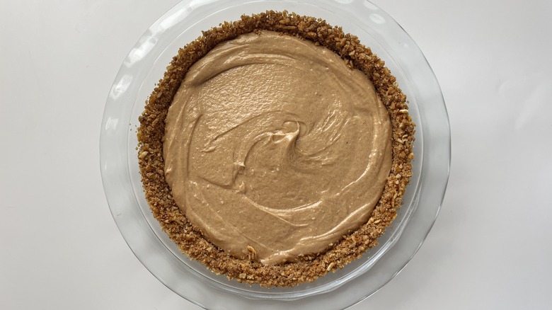 peanut butter filling in a pie crust