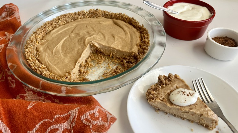 slice of peanut butter pie with whipped cream