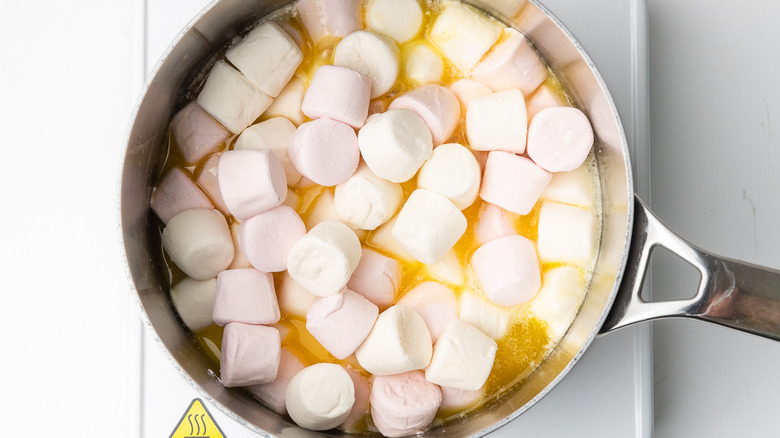 large marshmallows melting in pot