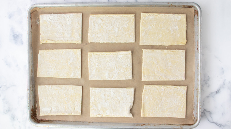 pastry rectangles on baking sheet