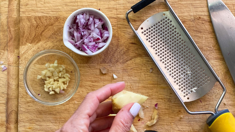 diced onion and ginger 