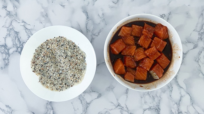 marinated salmon and breading