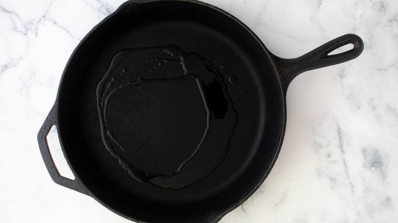 oil heating in skillet