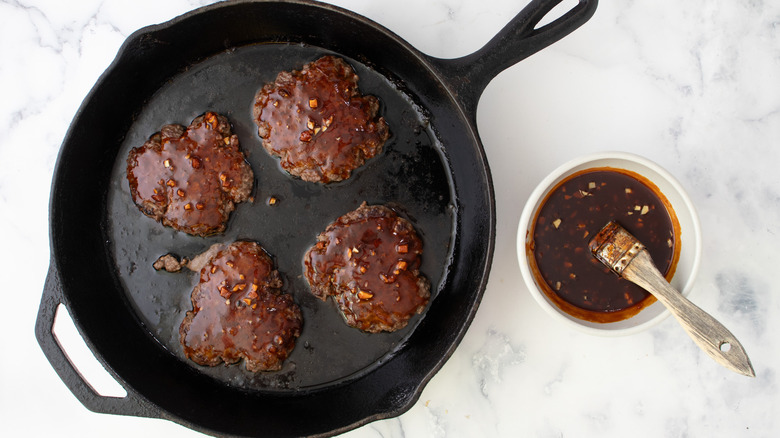 cooked glazed patties in skillet